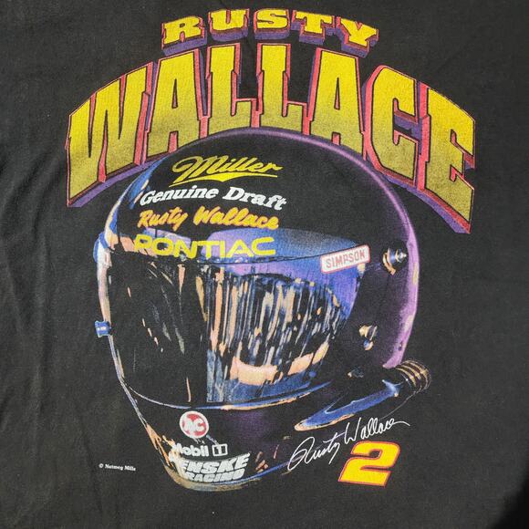 Vintage 90s Rusty Wallace Miller Genuine Draft NASCAR Tee Nutmeg USA 25x31 - Picture 3 of 5